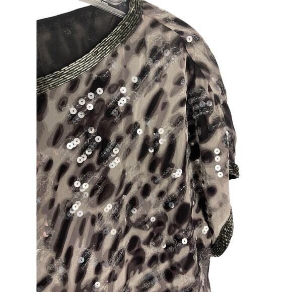BCBGMAXAZRIA BLACK COMBO CHIFFON SEQUIN TOP Blouse SIZE Medium EUC - Picture 4 of 7